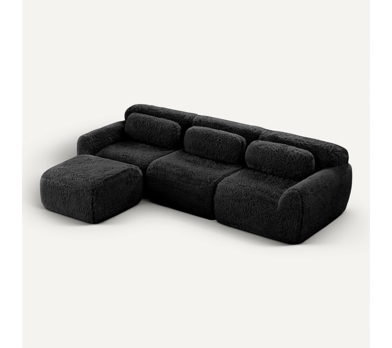 Canapé Modulable, 3 Places, Sans Assemblage Requis, Revêtement En Tissu Effet Fausse Fourrure, Noir