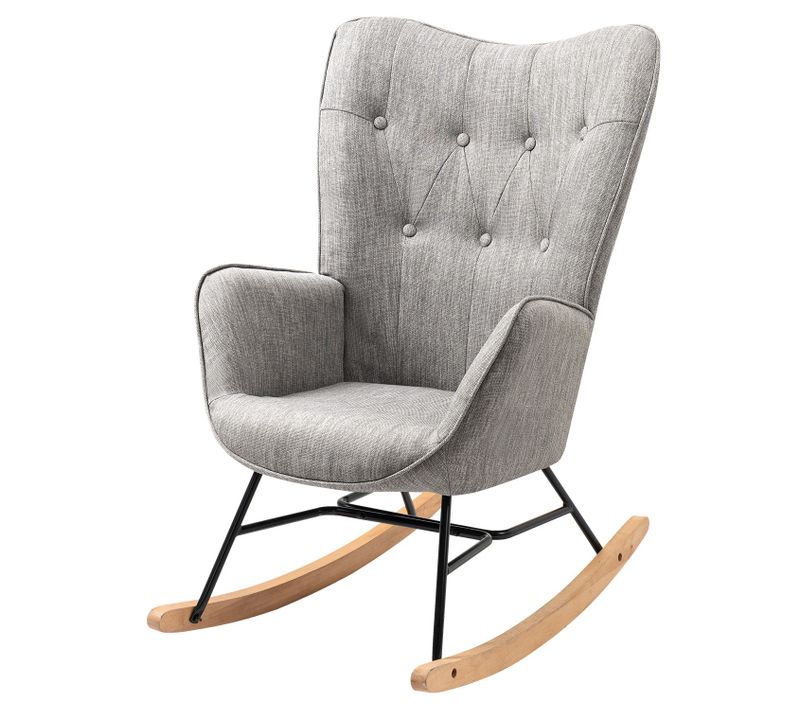 Fauteuil à Bascule Scandinave, Rocking Chair En Tissu, Pieds En Bois D’hévéa, Gris