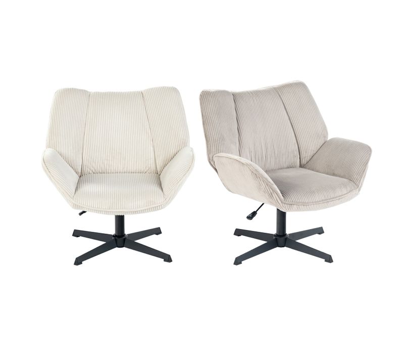 Lot De 2 Fauteuil Pivotant Sur 360°, Hauteur Réglable, En Velours Côtelé, Beige + Taupe