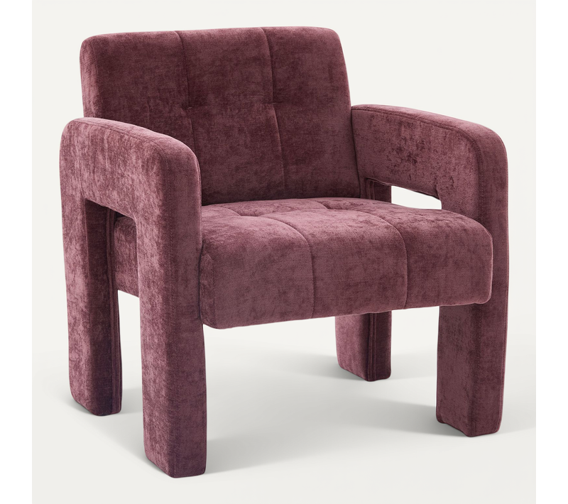 Fauteuil De Salon Scandinave, Avec Accoudoirs Et Assise Épais, En Tissu Chenille, Bordeaux
