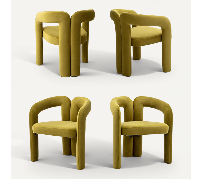 Lot De 4 Chaises De Salle à Manger Design Unique Avec Accoudoir, En Velours, Vert Olive