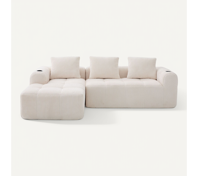 Canapé Modulable, 3 Places, Avec Accoudoirs, Revêtement En Velours Côtelé, , Sans Assemblage, Beige