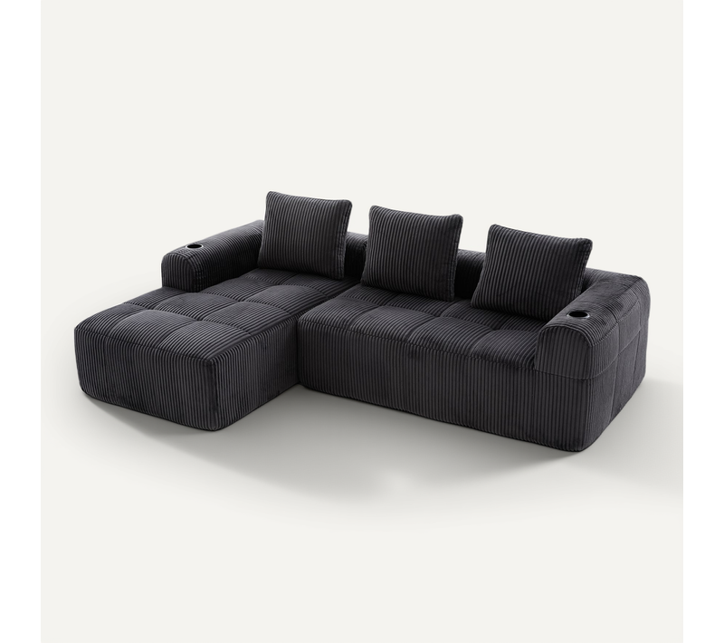 Canapé Modulable, 3 Places, Avec Accoudoirs, Revêtement En Velours Côtelé, , Sans Assemblage, Gris