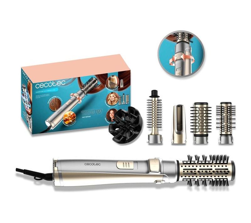 Brosse Soufflante Rotative 5-en-1 Ceramiccare 1100 W, 5 Têtes Champagne