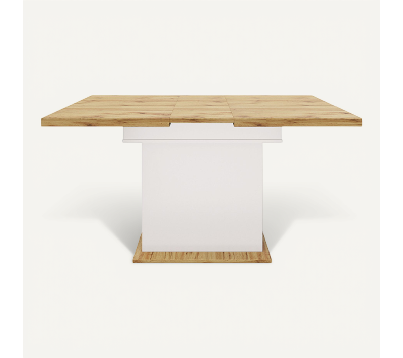 Table à Manger Extensible En Mdf Blanc Et Bois Naturel - 110/140x80x75 Cm