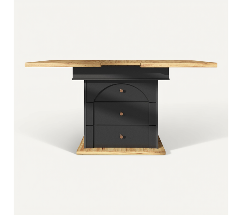 Table à Manger Extensible En Mdf Noir Et Bois Naturel - 110/140x80x75 Cm