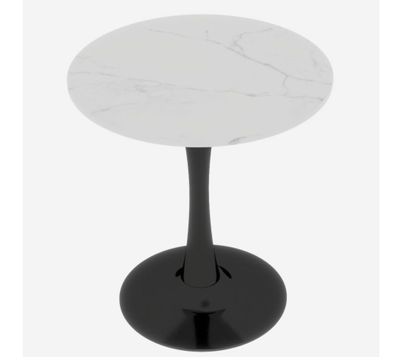 Table De Repas Ronde - Marbre Artificiel Et Fer - Noir Et Blanc - 70x70x72 Cm
