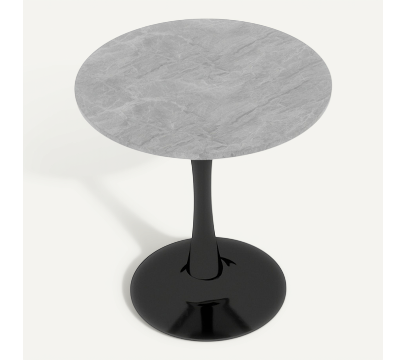 Table à Manger Ronde En Marbre Artificiel Et Fer - Noir Et Gris - 70x70x72 Cm