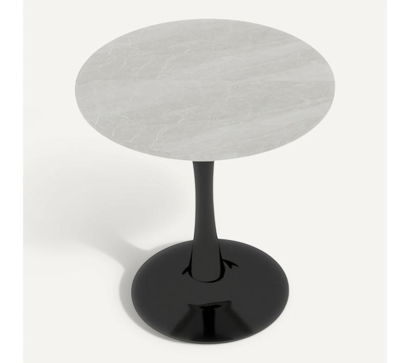 Table De Repas Ronde - Marbre Artificiel Et Fer - Noir Et Blanc - 70x70x72 Cm