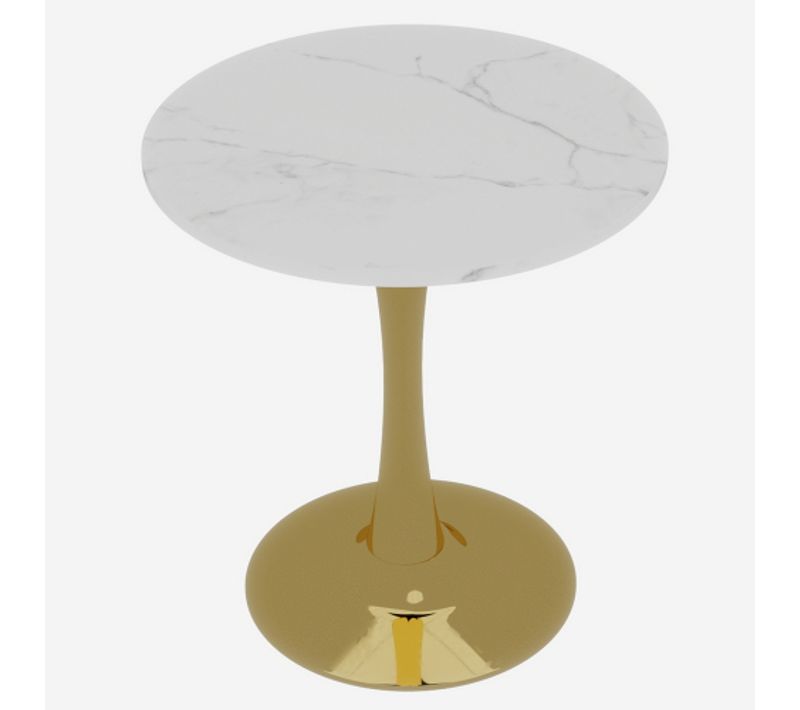 Table à Manger Ronde - Marbre Artificiel Et Fer - Doré Et Blanc - 70x70x72 Cm