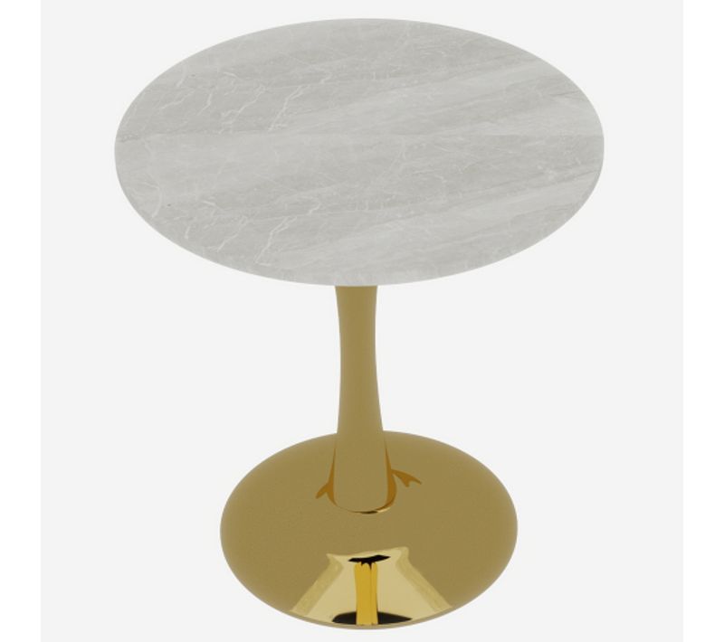 Table à Manger Ronde - Marbre Artificiel Et Fer - Doré Et Blanc - 70x70x72 Cm