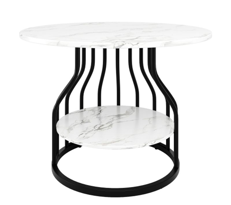 Table à Manger Ronde En Mdf Et Métal - Effet Marbre Noir - 80x80x76 Cm