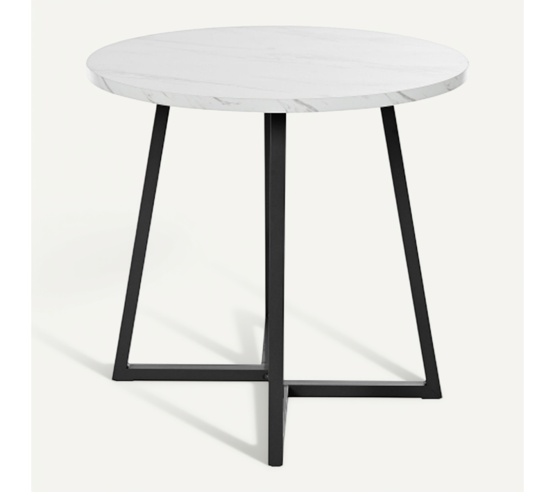 Table à Manger Ronde En Mdf Et Métal - Blanc Et Noir - D.80 X 75 Cm