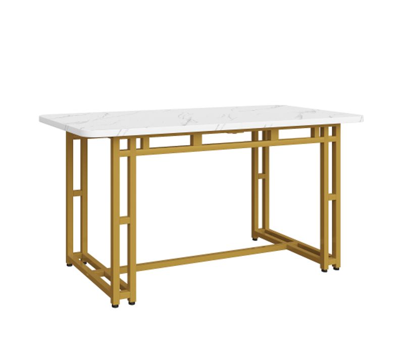 Table à Manger En Mdf Et Métal - Blanc Et Doré - 120 X 70 X 74 Cm