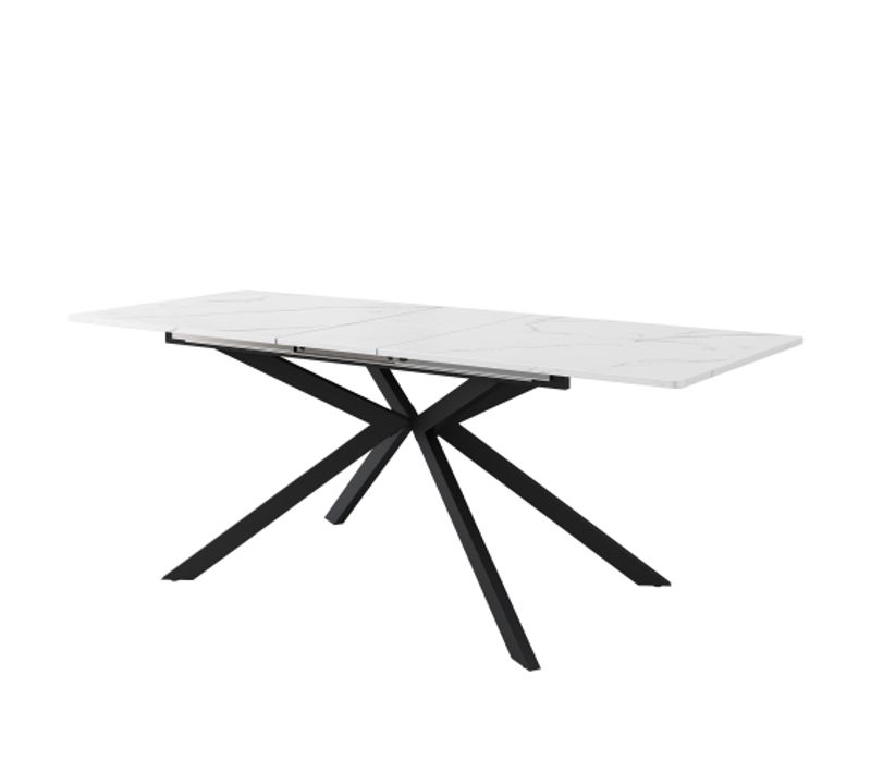 Table à Manger Extensible - Mdf Et Métal - Marbre Noir Et Blanc - 150/180x70x75.5 Cm