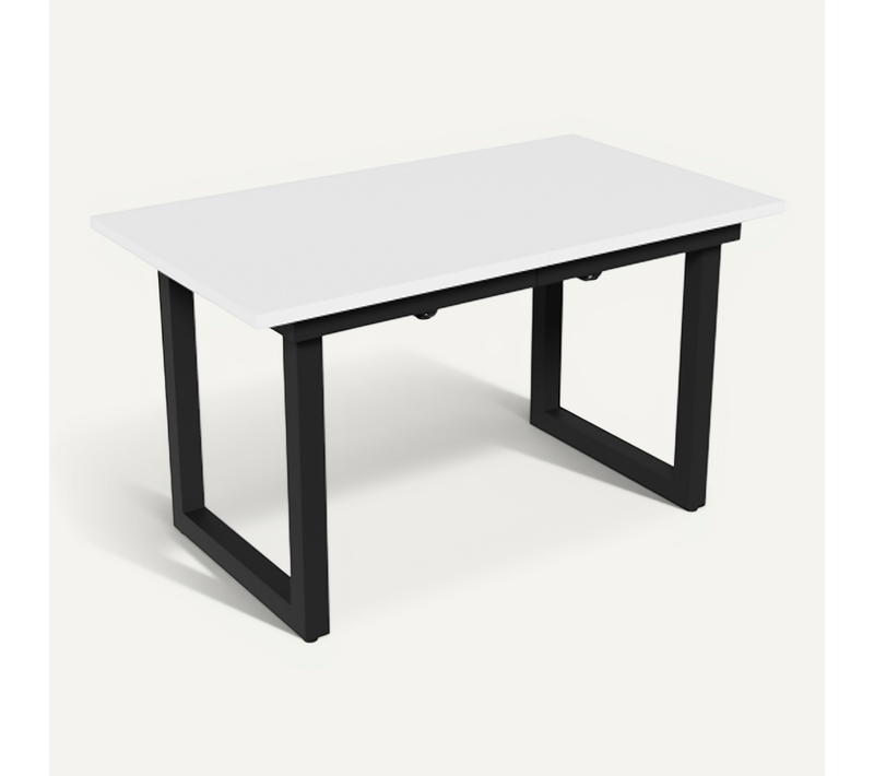 Table à Manger Extensible - Mdf Et Métal - Blanc Et Noir - 140/180x80x75 Cm