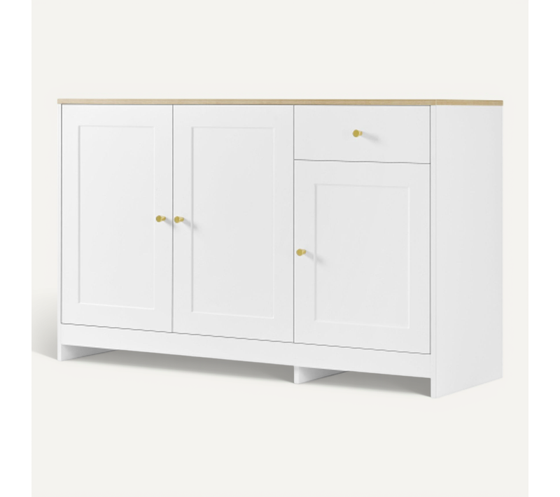 Buffet Commode - Mdf Et Panneaux De Particules - Blanc Et Naturel - 120 X 40 X 75 Cm
