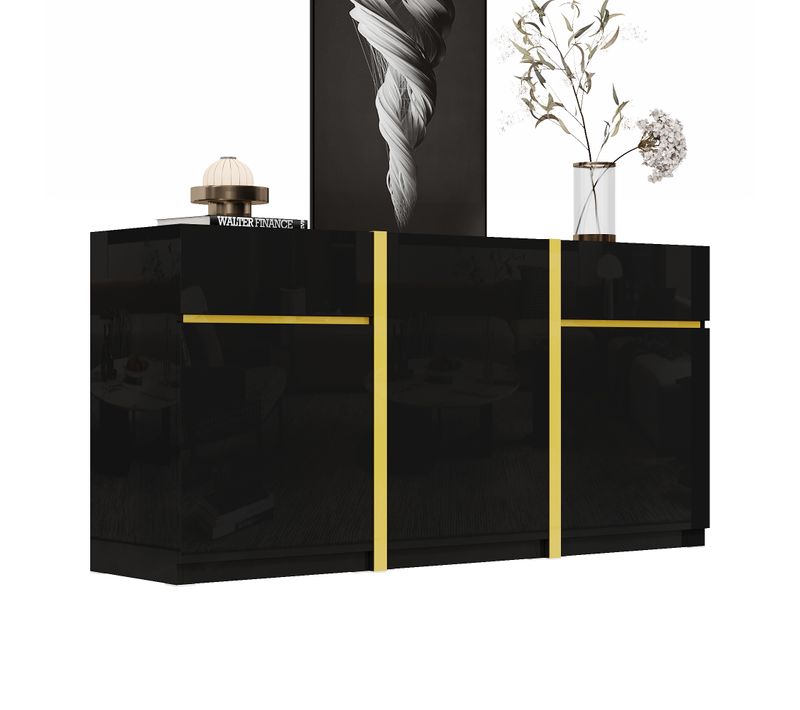 Buffet - Mdf Et Panneaux De Particules - Noir Brillant - 160x40x78 Cm