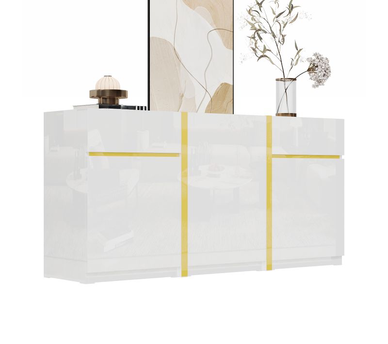 Buffet - Mdf Et Panneaux De Particules - Blanc Brillant - 160x40x78 Cm