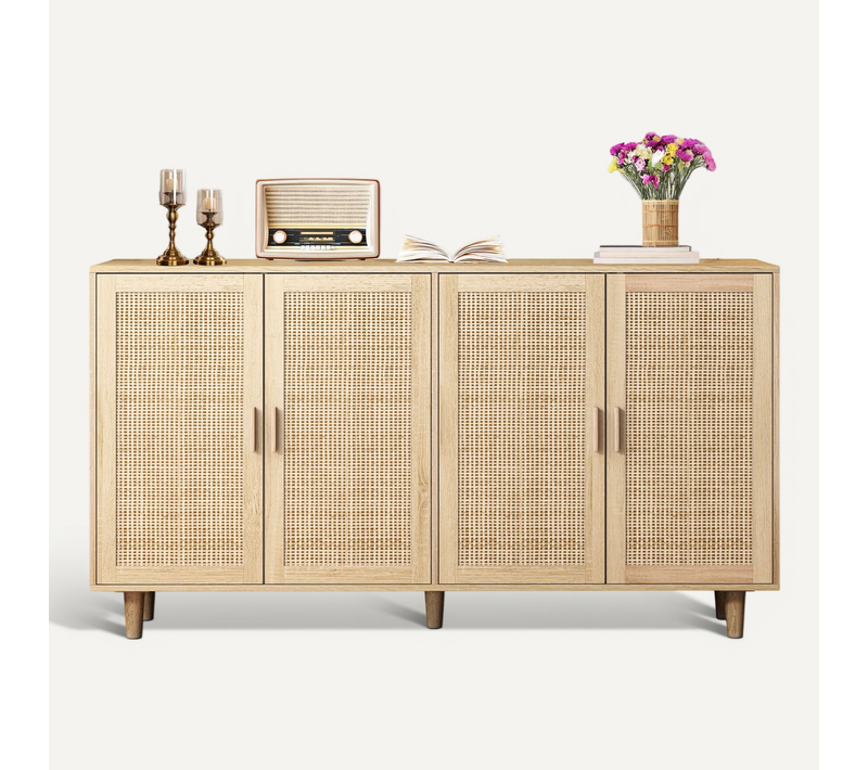 Buffet - Panneaux De Particules Et Rotin - Naturel - 158x40x88 Cm