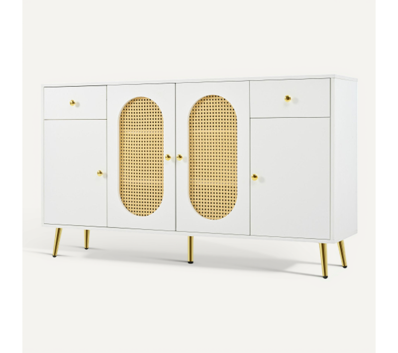 Buffet - Panneaux De Particules - Blanc Et Naturel - 140 X 35 X 82 Cm
