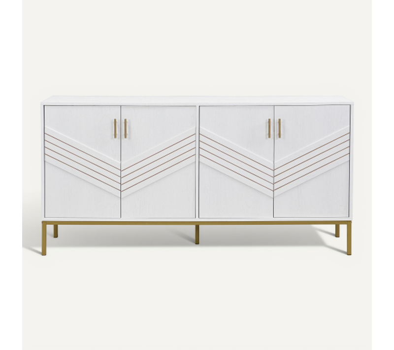 Buffet Buffet - Mdf Et Métal - Blanc Et Bois - 160 X 40 X 80.5 Cm