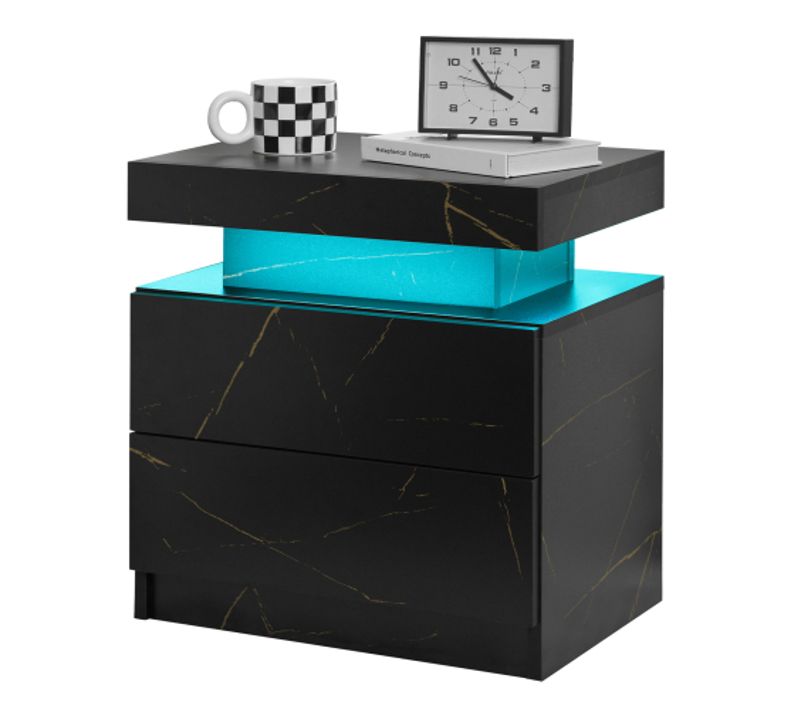 Table De Chevet En Bois D'ingénierie - Noir Et Or - 50 X 53 X 36 Cm