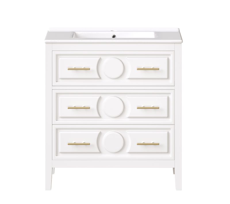 Meuble Sous-vasque En Mdf Et Céramique - Blanc - 81x46,5x86,5 Cm