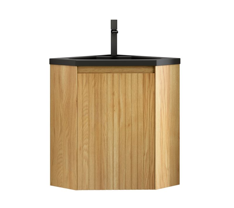 Meuble Vasque D'angle En Contreplaqué Et Résine - Naturel Et Noir - 54,5 X 38,5 Cm