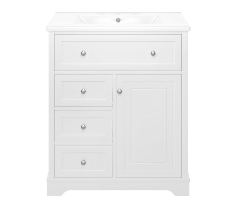 Meuble De Salle De Bain En Mdf Et Céramique - Blanc - 76 X 46 X 87 Cm