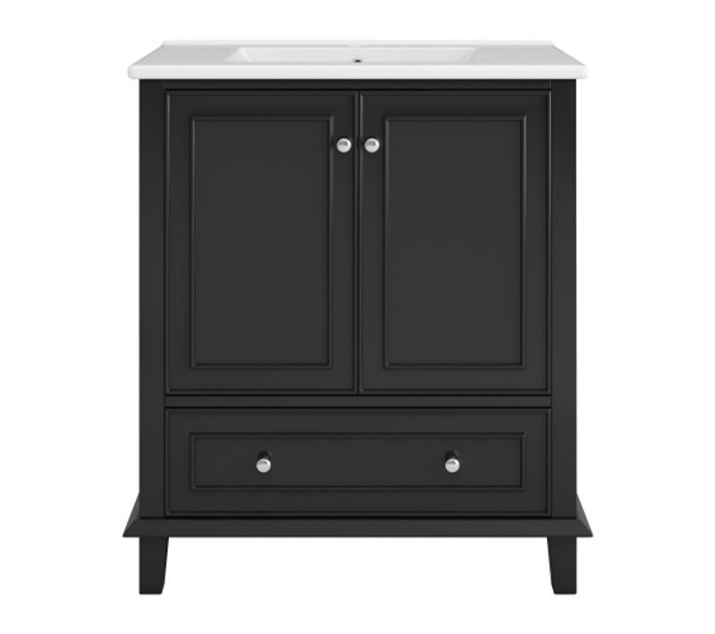 Meuble De Salle De Bain En Mdf Et Céramique - Noir - 73 X 45 X 87 Cm