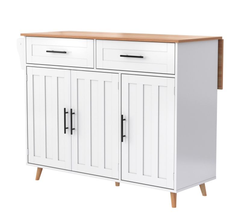Îlot De Cuisine En Mdf Blanc Et Bois Naturel - 129 X 46 X 91,5 Cm