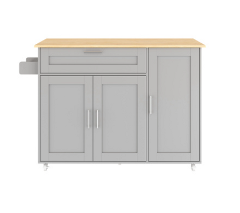 Desserte De Cuisine Mobile En Mdf - Gris Et Naturel - 132,5 X 44/70 X 90 Cm
