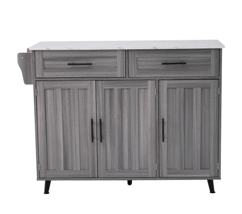 Desserte De Cuisine Mobile En Mdf - Gris Khaki Et Blanc - 129 X 46/71 X 91,5 Cm