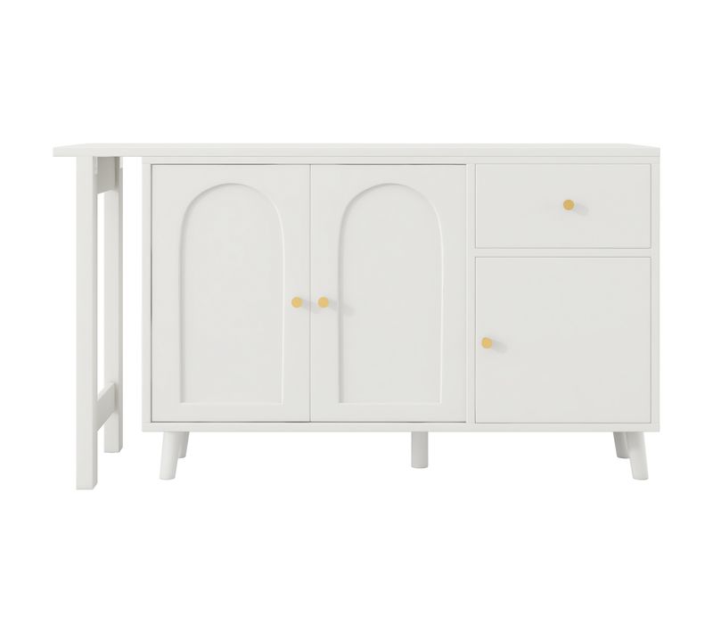 Bureau D'angle Rotatif 2-en-1 Avec Buffet - Panneaux De Particules - Blanc - 120x40 Cm