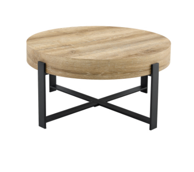 Table Basse Ronde En Mdf Et Métal - Noir Et Bois - D. 68 Cm