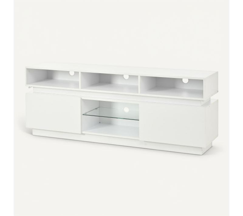 Meuble TV - Mdf Et Verre Trempé - Blanc Laqué - 160 X 35 X 60 Cm