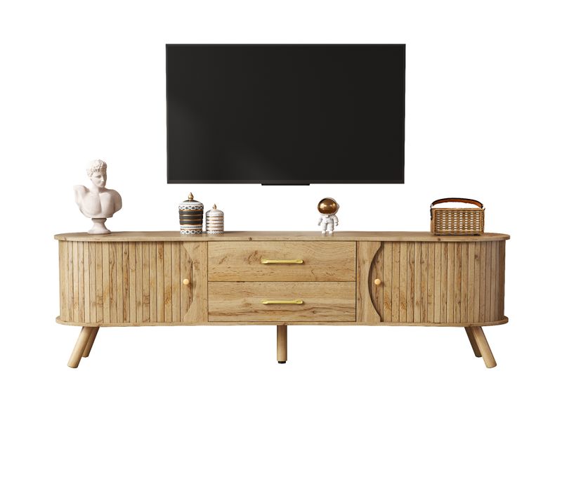 Meuble TV En Mdf - Aspect Bois Naturel - 160x36,5x55 Cm