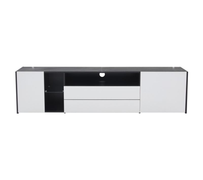 Meuble TV En Panneaux De Particules - Blanc Et Noir - 180 X 40 X 45 Cm