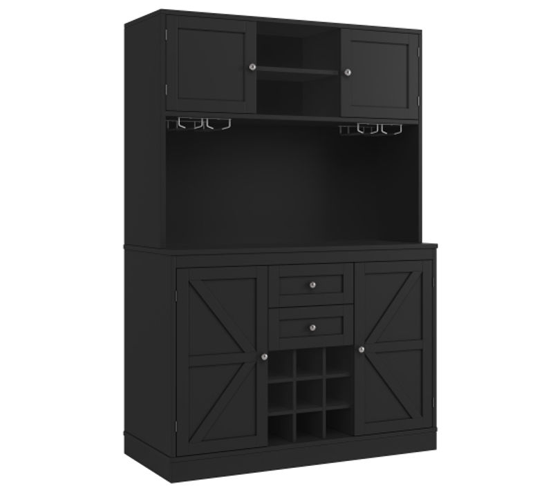 Buffet De Cuisine Noir Avec Porte-verres Et Range Bouteille Monphean