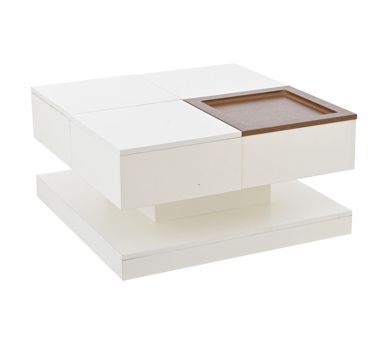 Table Basse Carrée Blanche Avec Plateau Relevable, Tiroirs, Et Plateau Effet Bois Amovible Fernfield