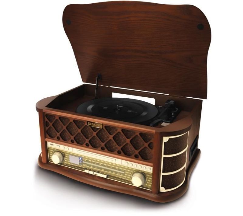 Platine Rétro - Stt 016 - 6w - Lecteur Cd/cassettes - USB - Marron