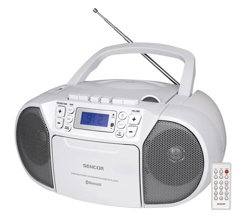 Lecteur Cd Et Cassette Portable Blanc Avec Bluetooth 5.0, 4 W Rms