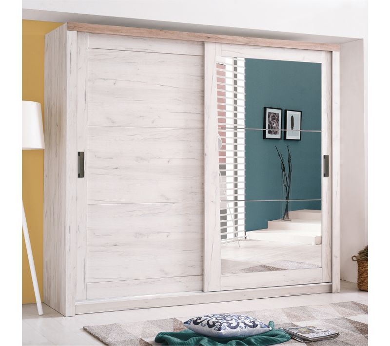 Armoire 2 portes coulissantes KENT chêne blanchi