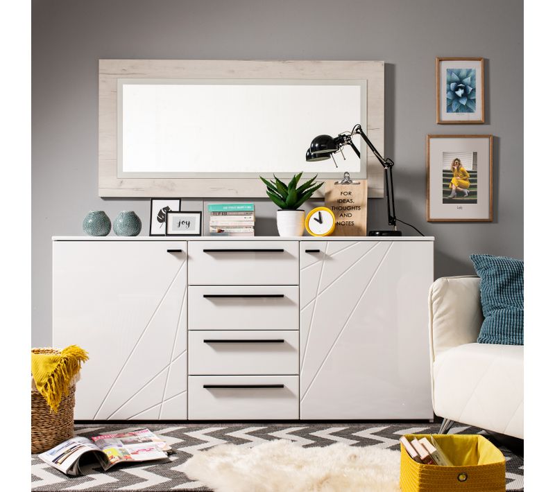 Commode 2 portes et 4 tiroirs MILOS blanc brillant