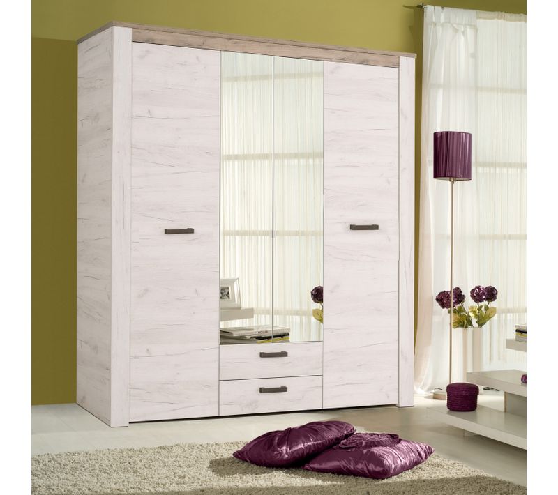 Armoire 3 portes 2 tiroirs KENT chêne blanchi