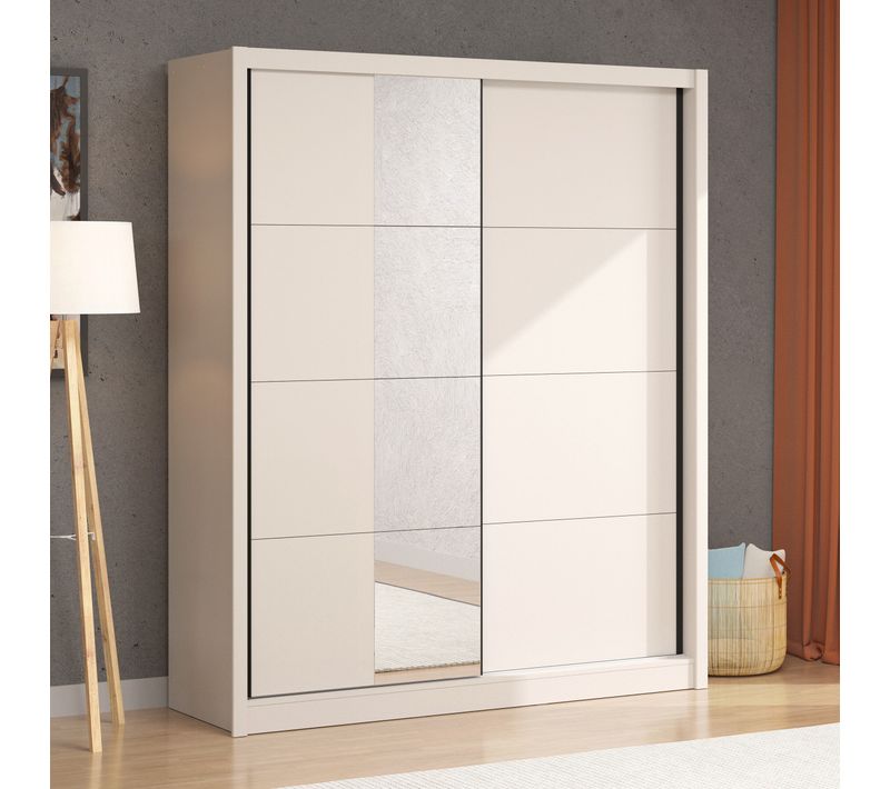 Armoire 2 portes coulissantes avec miroir ALBI grège