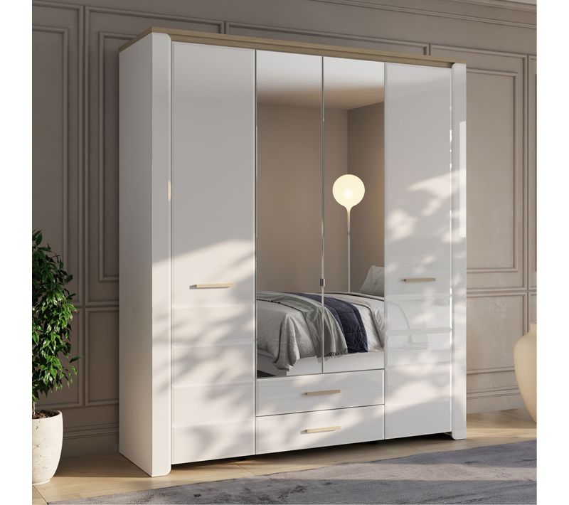 Armoire 4 portes et 2 tiroirs ABERDEEN blanc laqué