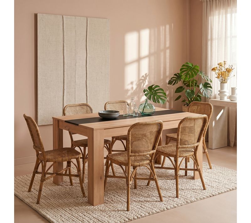 Table à manger L.132,5 cm DOMUS Imitation chêne et noir