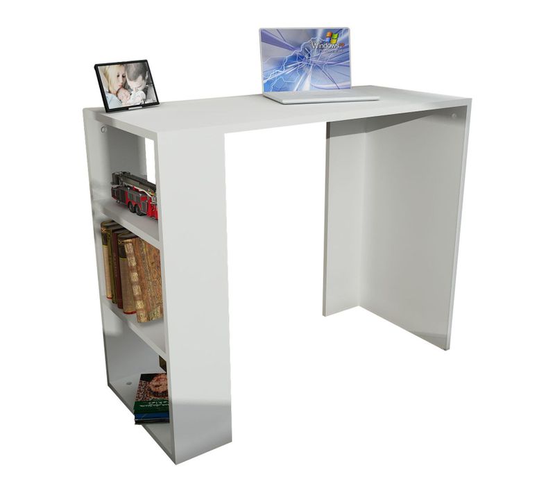 Bureau Avec 3 Niches De Rangement - Blanc